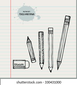 Collection of pencils. vector set in doodle style