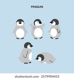 A collection of penguin illustrations in various poses