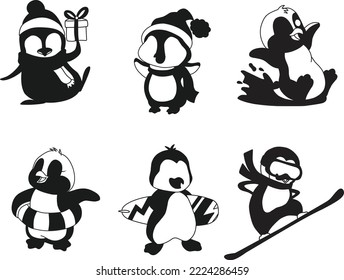 Collection of Penguin isolated vector Silhouettes