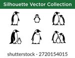 Collection of penguin silhouettes isolated on white background