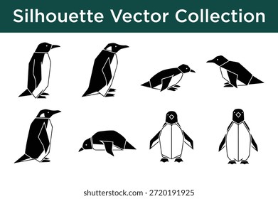 Colección de siluetas de pingüinos aislados sobre fondo blanco