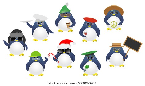 collection of penguins in hats