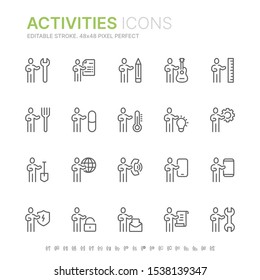 Collection of people activities, professions, occupation related line icons. 48x48 Pixel Perfect. Editable stroke