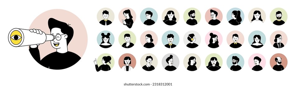 Collection of people avatar icons. Charaters for social media and networking, website and app design and development, user profile, user profile icons. Vector illustration