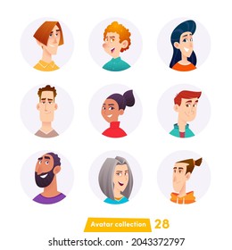  Collection of people avatars isolated. Trendy modern style and vector illustration. Men and women faces at round frame.