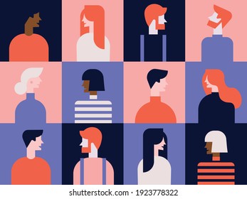collection of people. color pattern. Set of persons, avatars, people heads of different ethnicity and age in flat style. 
Set of flat style avatars of colorful vector icons. Character set of people.