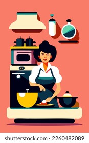 Collection of people cooking at home. Collection of cartoon man and woman preparing food. Cartoon character flat vector illustration.
