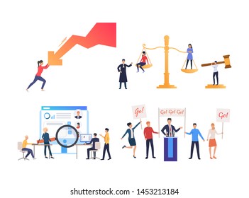 Collection of people of different occupations. Group of lawyers, politicians, business people. Flat colorful vector illustration for project, leaflet, promo