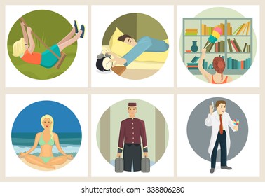 Collection of people in different situations in flat design