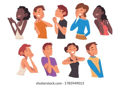 Collection of People Dreaming about Something, Happy Relaxing Men and Women Thinking or Making Decision Cartoon Vector Illustration