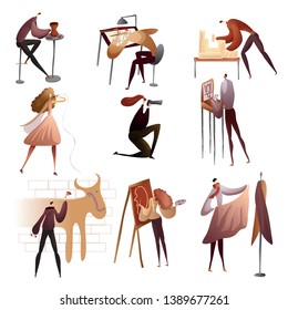 Collection of people enjoying their hobbies. Vector illustration.
