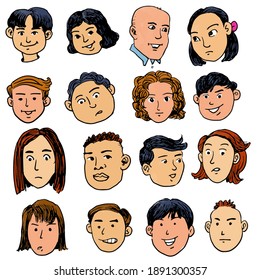 Collection of the people faces cartoon 