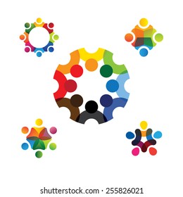 collection of people icons in circle - vector concept engagement, togetherness. this also represents social media community, leader & leadership, unity, friendship, play group, employees & meeting