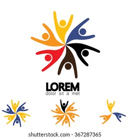 collection of people icons in circle - vector concept engagement, togetherness. this also represents social media community, leader & leadership, unity, friendship, play group, employees & meeting