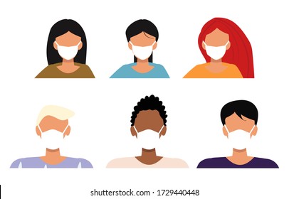 Collection of people in medical masks from coronavirus, vector illustration