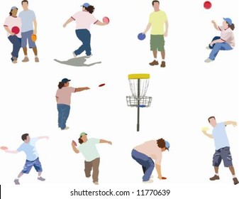 Collection of people playing disc golf