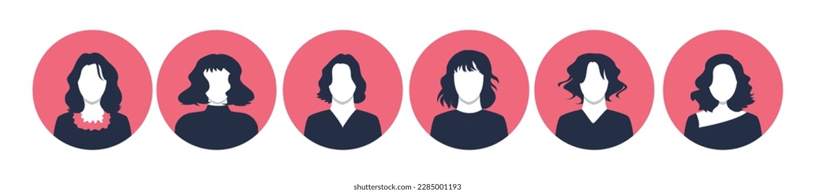 Collection of people portraits in different round frames of various big business team vector flat illustrations. Collection of avatars of people, men and women. Group of happy smiling coworkers.