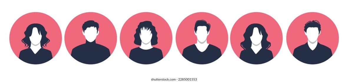 Collection of people portraits in different round frames of various big business team vector flat illustrations. Collection of avatars of people, men and women. Group of happy smiling coworkers.