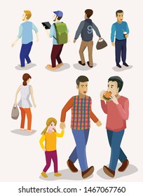 Collection of people reading or students studying and preparing for examination. Set of book lovers, readers, modern literature fans isolated on background. Flat cartoon vector illustration. - Vector