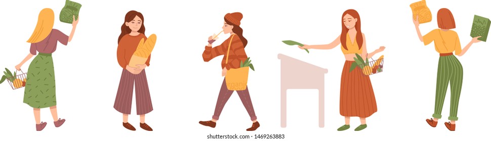 Collection of people reading or students studying and preparing for examination. Set of book lovers, readers, modern literature fans isolated on white background. Flat cartoon vector illustration.