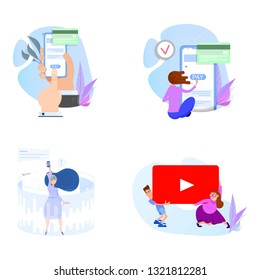 Collection of people scenes, flat style illustration. Concept design.