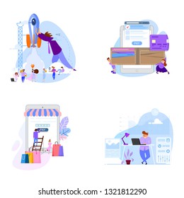 Collection of people scenes, flat style illustration. Concept design.