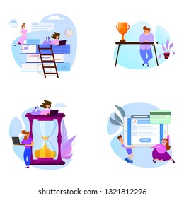 Collection of people scenes, flat style illustration. Concept design.