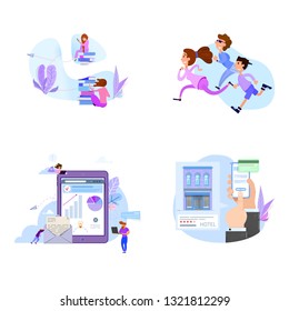 Collection of people scenes, flat style illustration. Concept design.