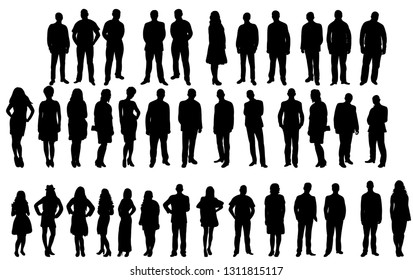 collection of people silhouettes, crowd isolated