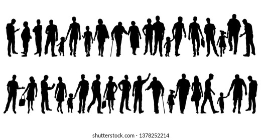 Collection of people silhouettes. Set of different human silhouettes isolated on white background. Vector illustration