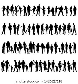 Collection of people silhouettes. Set of different human silhouettes isolated on white background. Vector illustration