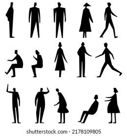 Collection of people silhouettes set, isolated on white background vector illustration. Architect sketch style.