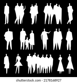 Collection of people silhouettes set, isolated on black  background vector illustration. Architect sketch style.