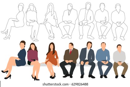 collection people sit, men and women isolated, flat style