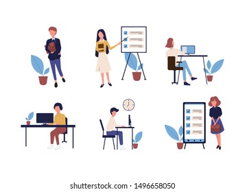 Collection People Successfully Organizing Their Tasks Stock Vector ...