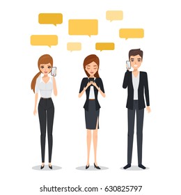 Collection of people using a mobile phone to communication. illustration vector of adult people.