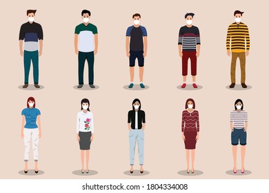 Collection of people wearing medical mask vector illustration.flat design