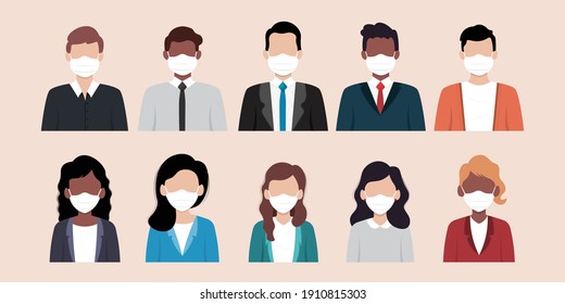 Collection of people wearing medical mask.Corona virus concept.