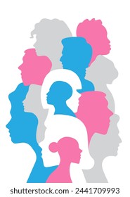 Collection of people's profiles. Human heads