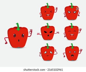 Collection of peppers cartoon character design icon. Happy, angry and sad different expression of peppers vector design.