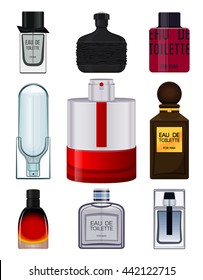 Collection Perfume Bottle On White Background For Men. 