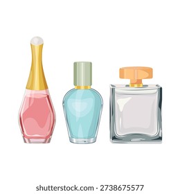 Collection of perfume bottles isolated a  background. Vector illustration.