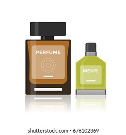 Collection of perfume bottles. Vector realistic flat icons isolated on white background. Fragrance bottles of liquid with pleasant smell.