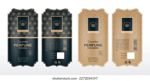 Kollektion von Parfüm-Etiketten-Designs, goldene schwarze Rahmenvorlagen, Logo, Verpackung, Design von Luxusprodukten. Etikettenvorlage für Seife, Wein, Vektorgrafik von Loops