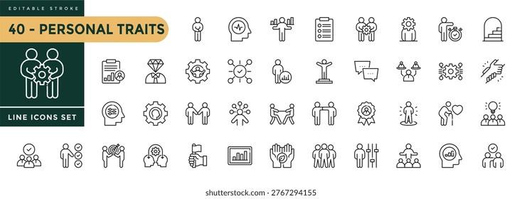 A collection of Personal Traits icons set with editable stroke. Thin linear vector illustration.