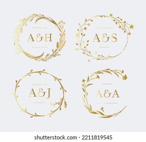 Collection of personal wedding monograms. Set of vintage vector templates.