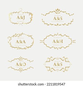 Collection of personal wedding monograms. Set of vintage vector templates.
