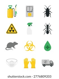 Collection of pest control and extermination service icons.