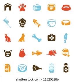 Collection of pet care icons - vector cats and dogs