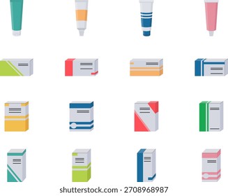 Colección de envases farmacéuticos y cosméticos. Ilustración vectorial plana
